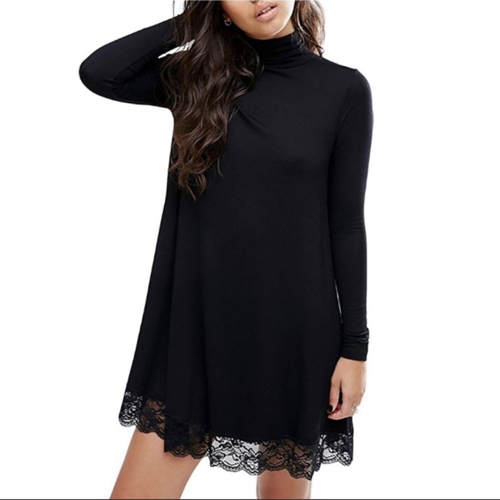 Black Turtle Neck Lace Dress